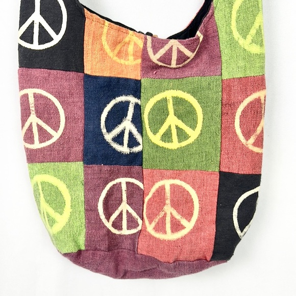 ☮️ Peace Signs Boho Patchwork Style Boho Hobo Hippie Festival Crossbody Bag - Picture 9 of 10